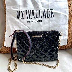 New without tags, MZ Wallace Ruby Quilted Crossbody bag in black lacquer.